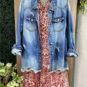 Brand New Temu Red and White Floral Flutter Sleeve Dress Size Small